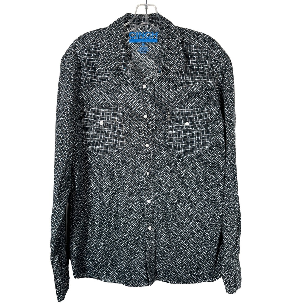 Men's Cinch Button Up Western Shirt Black Geometric Snap Shirt Cowboy Medium